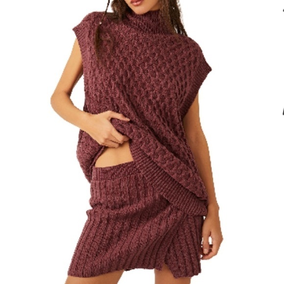 Free People Dresses & Skirts - Free People Rosemary Cotton Blend Sweater Miniskirt Set in Plum Jam Size Medium